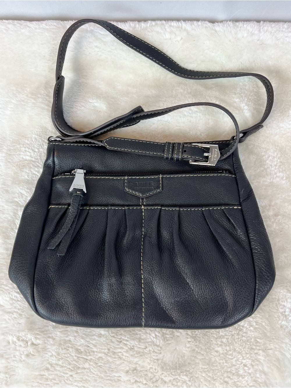 Aimee Kestenberg  Black Leather Shoulder Bag with Zip